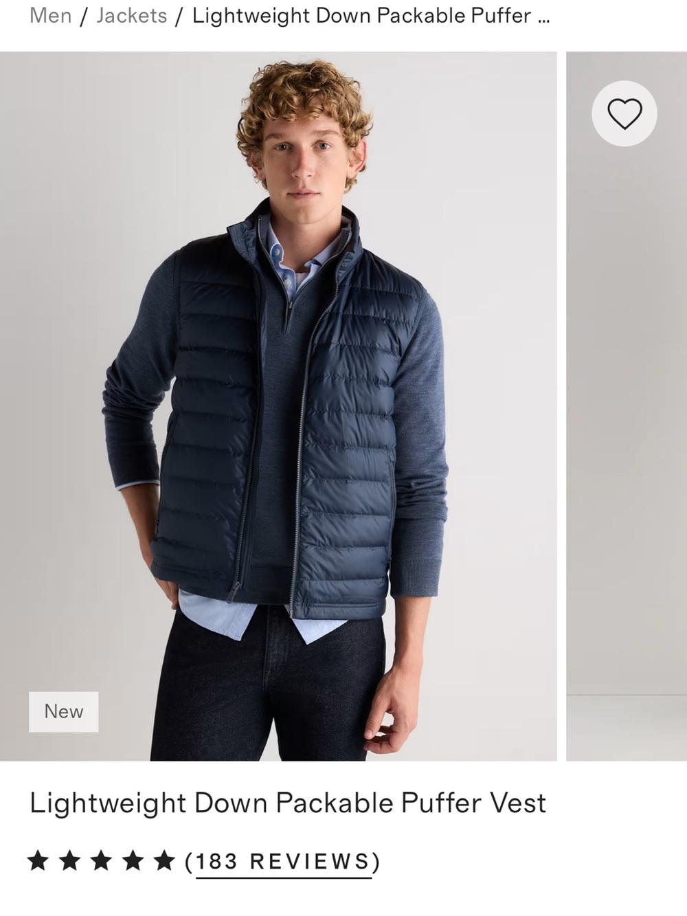Quince Men's Dark Navy Quilted Packable Vest